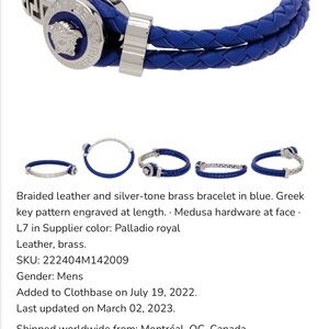 Men’s Versace Royal Blue Braided Leather Silver Greek Medusa Bracelet